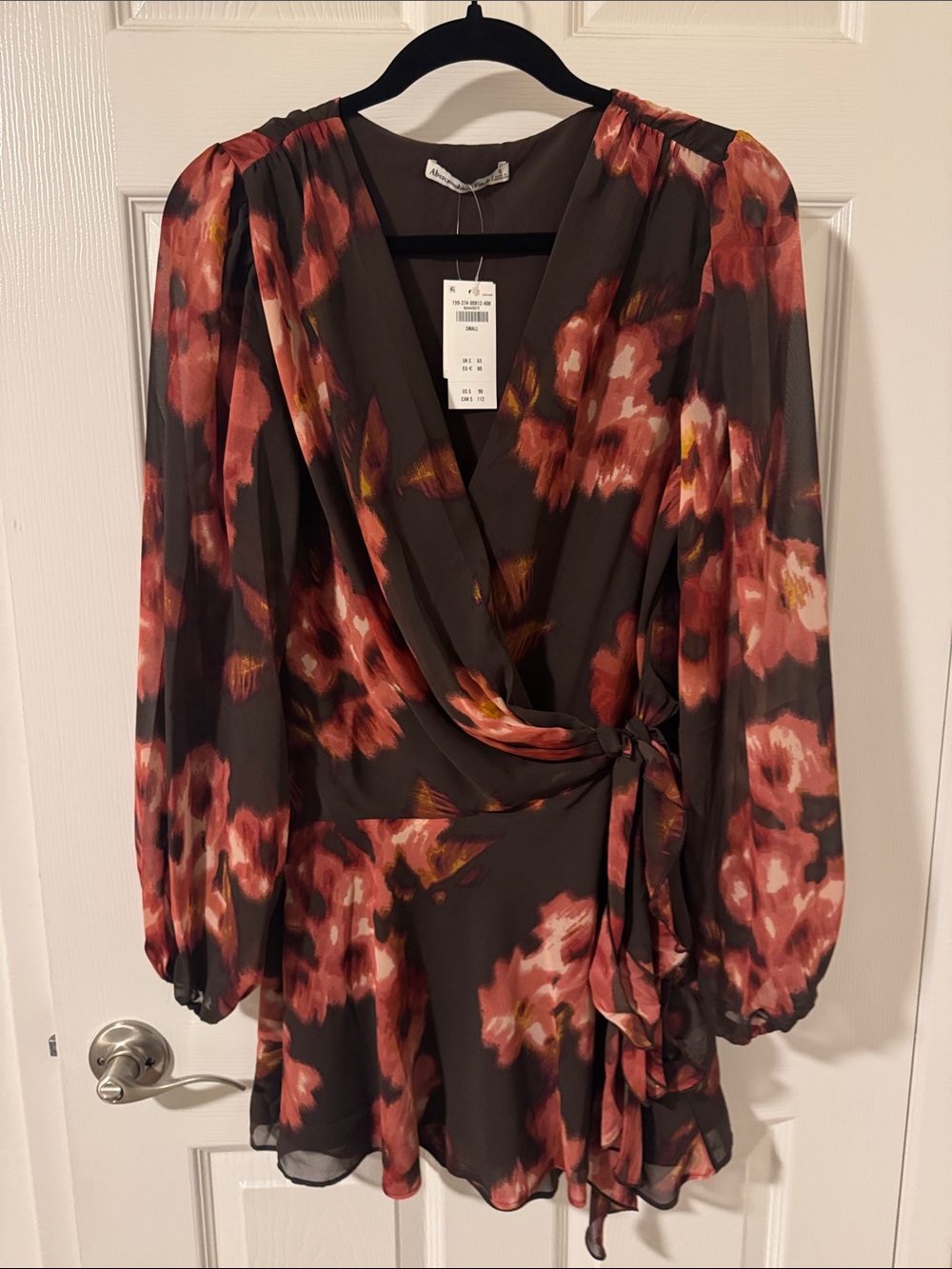 Abercrombie & Fitch Olive Wrap Mini Dress with Rust Floral